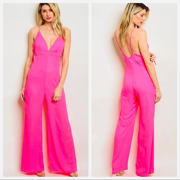 ROLY POLY neon pink wide leg romper - Picture 1 of 8